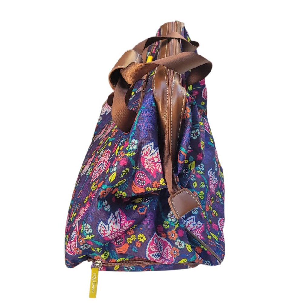 Lily Bloom Wheeled Duffel Bag 20" Raking It In Living Large Purple Floral Mater - Picture 7 of 16
